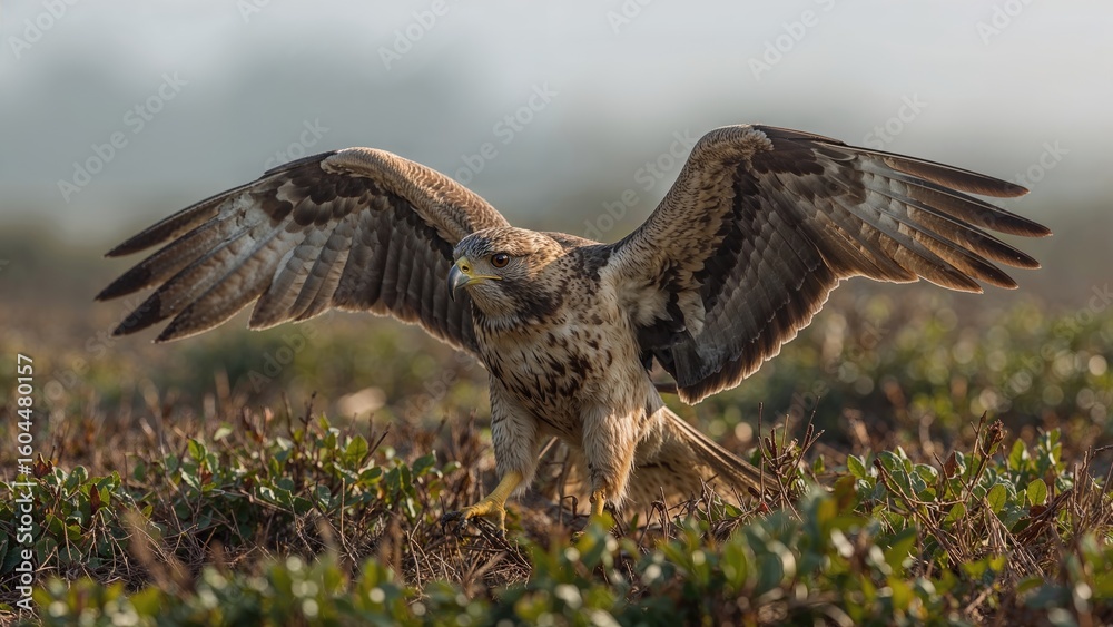 Fototapeta premium Hawk soaring and touching down