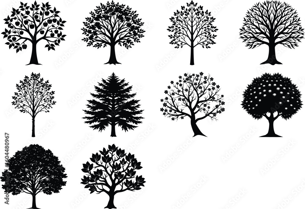 Fototapeta premium set of trees silhouettes