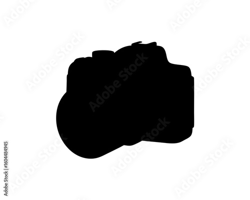 Monochrome silhouette depiction of a professional digital single lens reflex camera