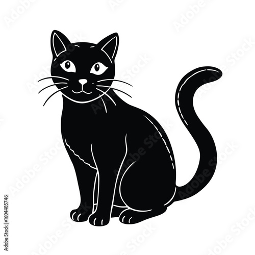 Stylized black cat sitting with white outline