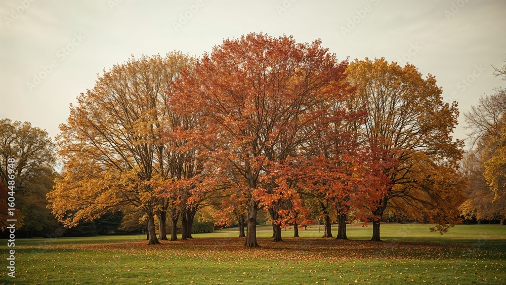 Fototapeta premium Vibrant autumn leaves glowing under bright sunlight in a natural landscape