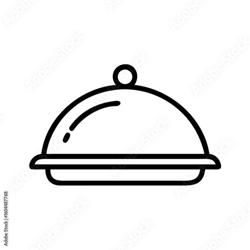 Golden tray with dome in simple line art style on transparent  background  