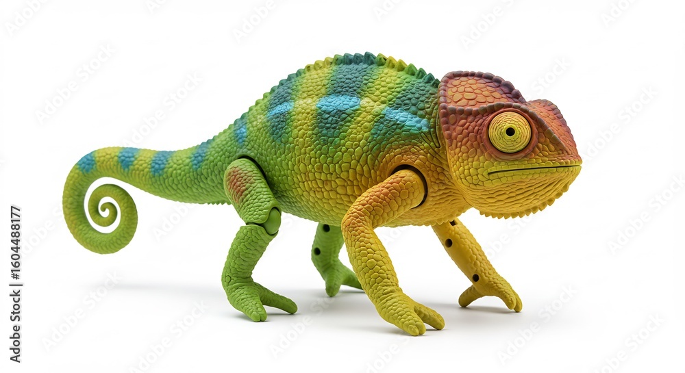 Obraz premium 鮮やかカメレオン模型 滑らかな質感 精巧な造形 緑黄色鮮明. AI Generated
