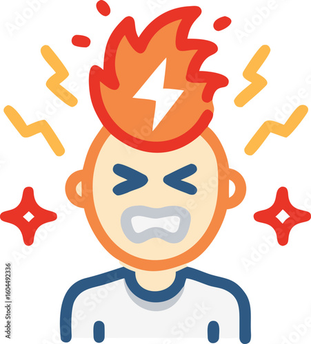 Angry person with fire and lightning frustration stress