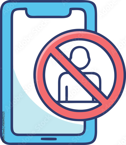 Blue smartphone with prohibition sign digital detox