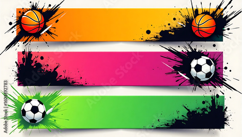 Colorful banners with ink splatter effect for web design and advertising
