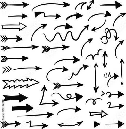 Collection of hand drawn arrows in various styles and directions