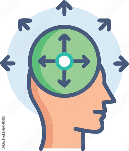 Head with Arrows of Direction mind thinking