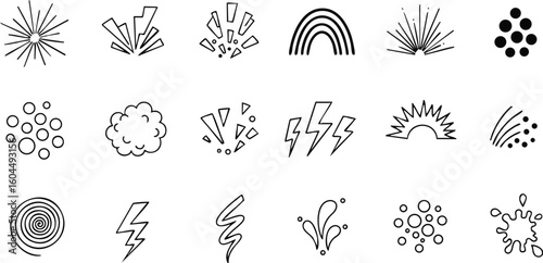 Collection of abstract hand drawn line art symbols and icons