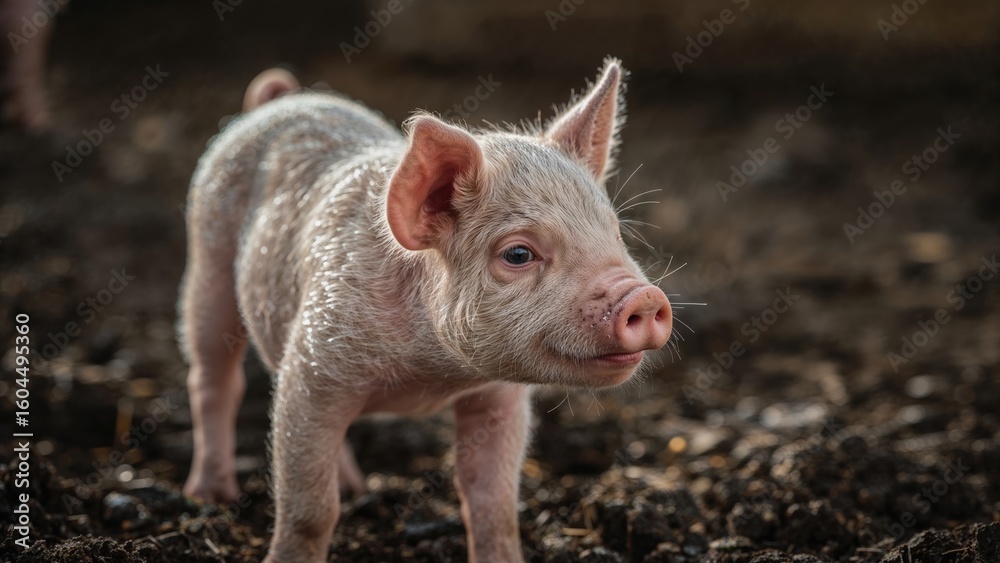 Two-month-old piglet playing in dirt Two-month-old piglet playing in dirt