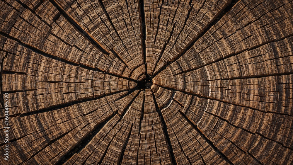 Fototapeta premium Illuminated wooden tree trunk top under sunlight