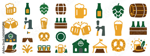 Beer Festival Icons Set Oktoberfest Drinking Event Celebration Symbols