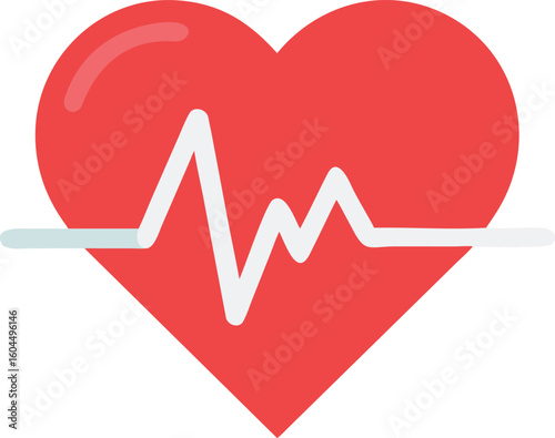 Red heart with electrocardiogram pulse medical