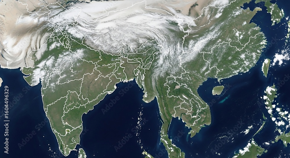 Obraz premium Satellite View of Asia Showing Weather Systems Over South Asia