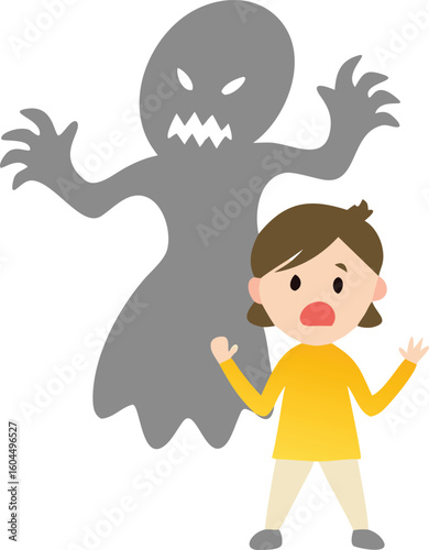 Scared child with ghost fear spooky