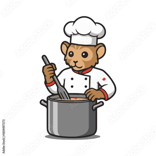 Cheerful Bear Chef Mascot with Pot and Ladle – Perfect for Restaurants, Food Blogs, Culinary Schools, and Delicious Food-Related Brands.