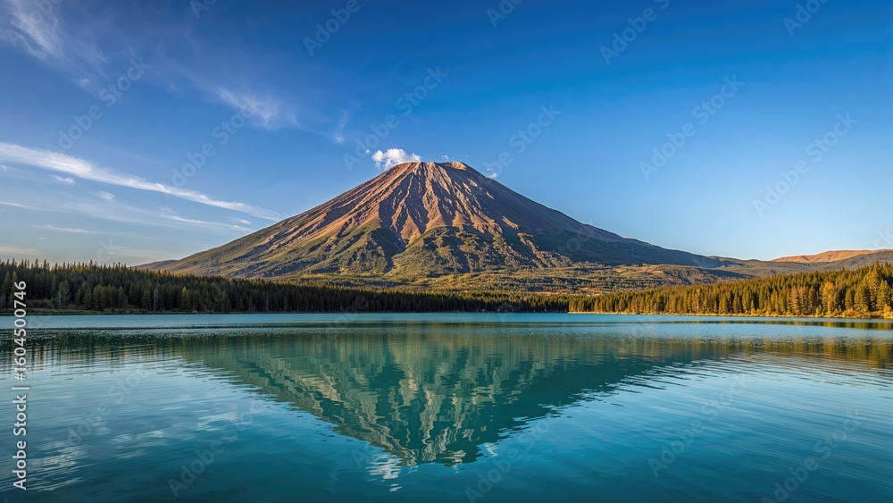 Fototapeta premium Scenic Volcano Adjacent to a Lake