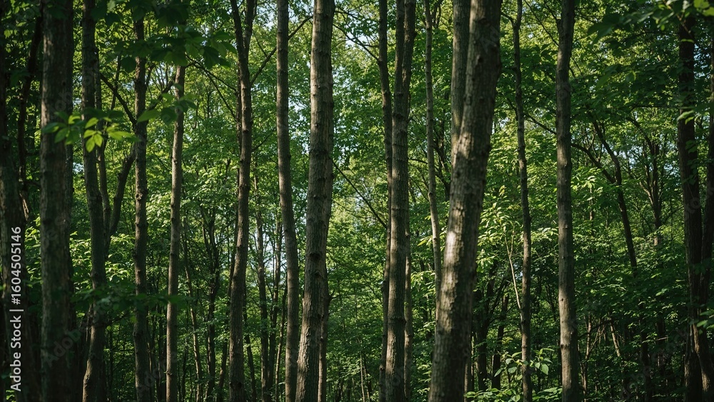 Naklejka premium Aspen tree trunks surrounded by leaves