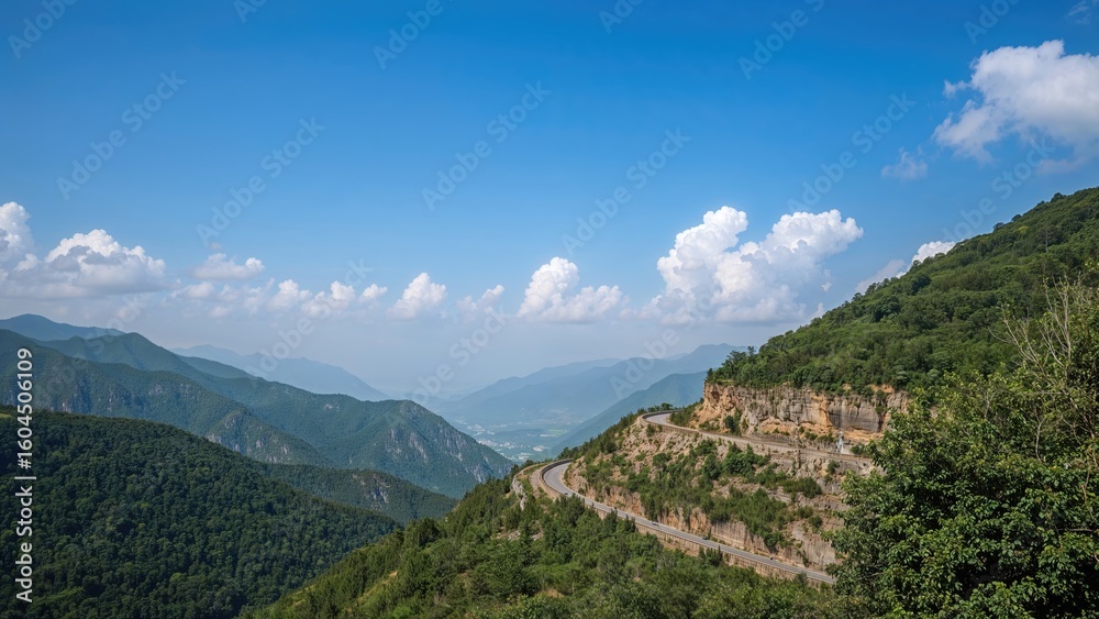 Naklejka premium Summer travel route through verdant hills and open sky