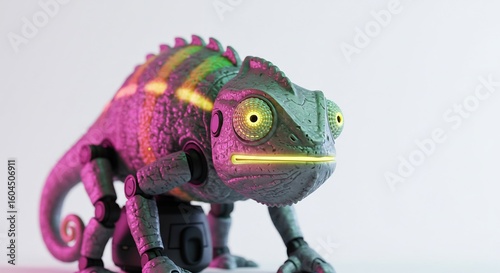 L�zard robotique vibrant pose �clairage n�on couleur pastel. AI Generated
