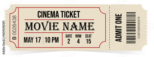 Simple Cinema Movie Ticket Design with Event Details - Retro Admission Stub