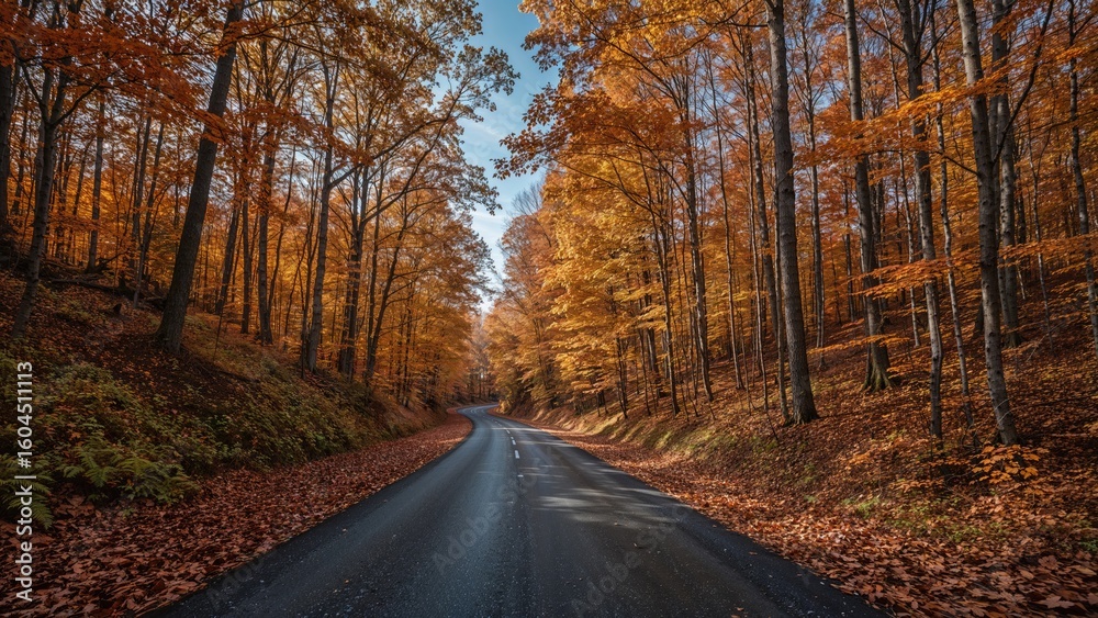 Obraz premium Pathway slicing through autumnal woods from above
