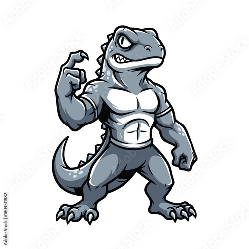 A cartoon lizard character, muscular and posing, with a determined expression.