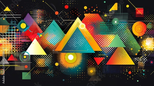 Vibrant Abstract Geometric Art with Colorful Triangles and Dark Background