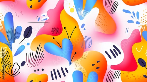 Vibrant Abstract Seamless Pattern with Organic Shapes and Bright Colors