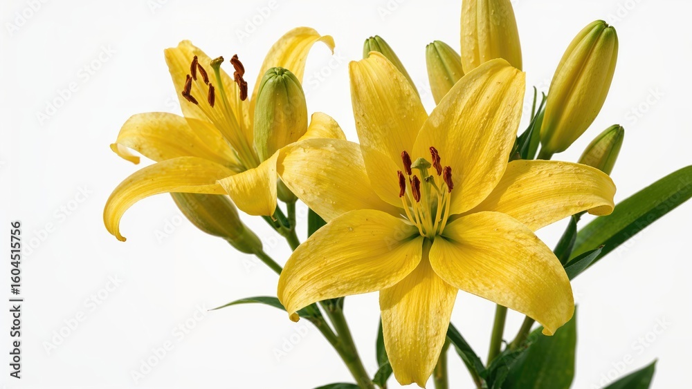 Fototapeta premium Yellow lily showcasing blossoms alongside buds