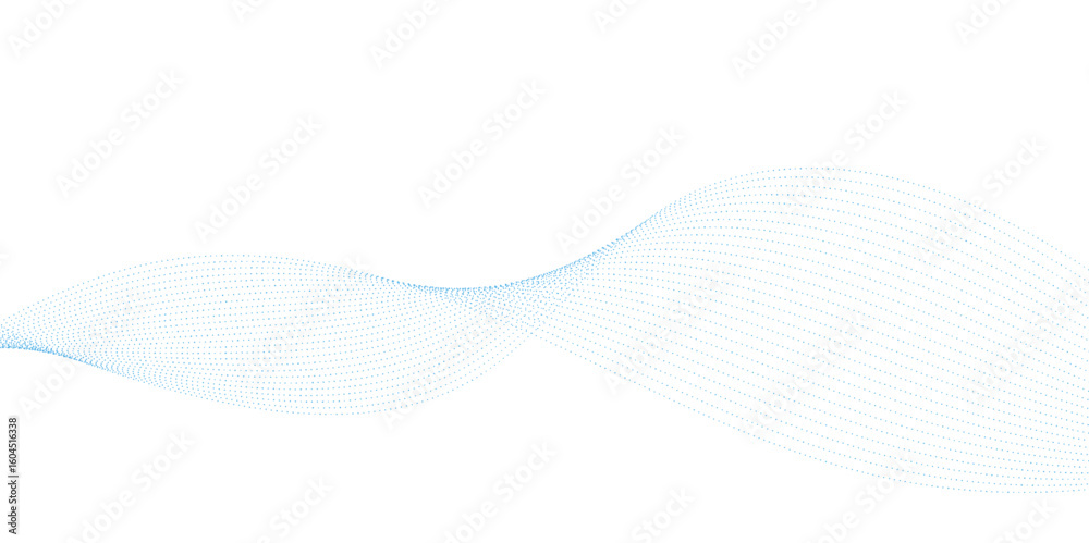 Fototapeta premium Blue dotted wave line pattern. Flowing dot particles wave pattern halftone black gradient smooth curve shape isolated on transparent background. 
