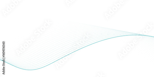 Blue dotted wave line pattern. Flowing dot particles wave pattern halftone black gradient smooth curve shape isolated on transparent background.	

