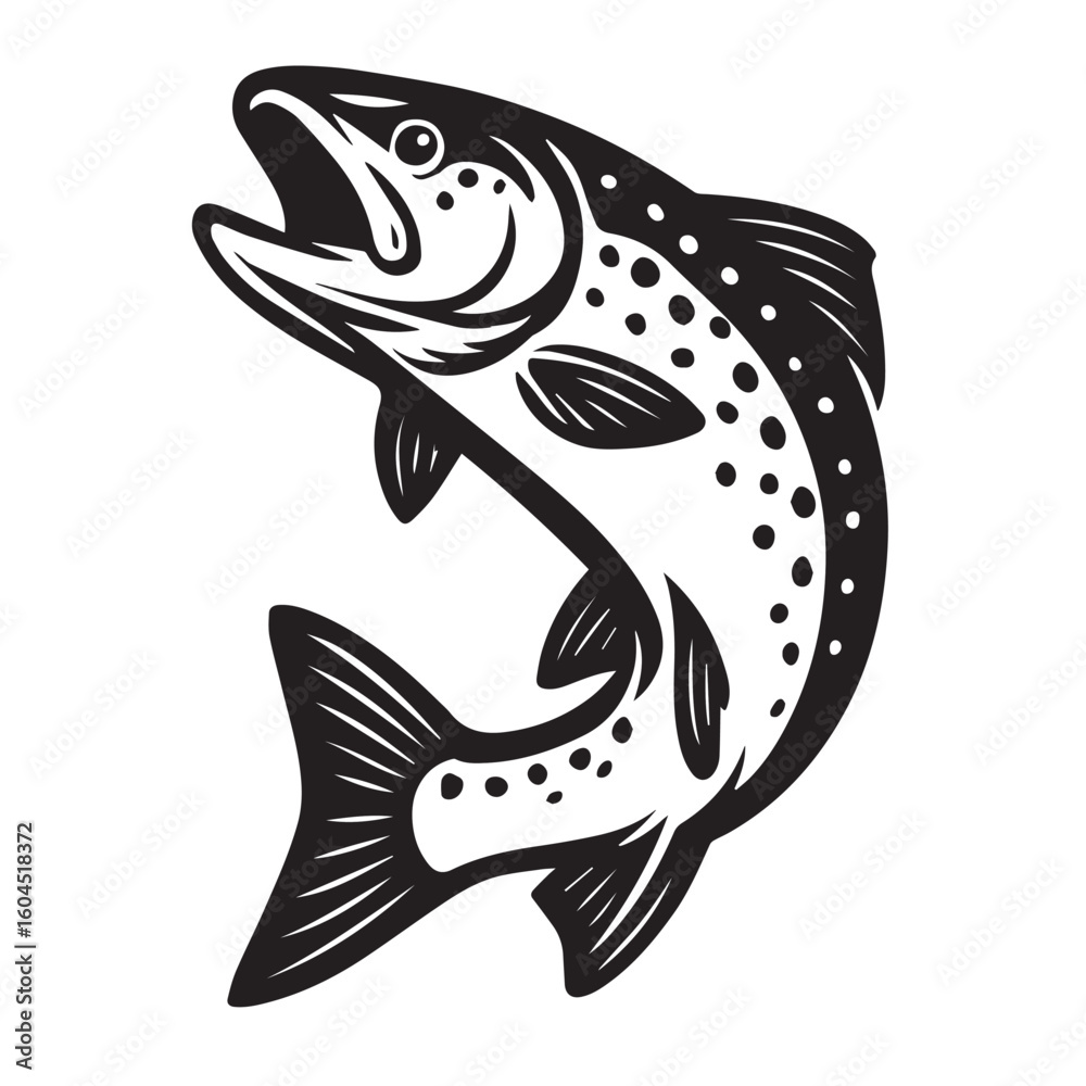 Fototapeta premium Brown trout logo bold jumping fish vector.eps