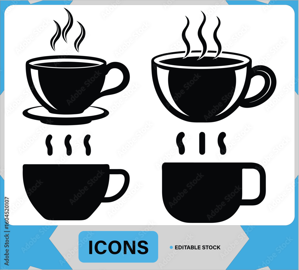 Obraz premium Steaming Coffee Cup Vector Hot Beverage and Tea Cup Design, Hot Coffee Cup with Steam Coffee Lovers Illustration