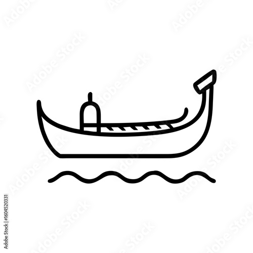 Icon of gondola in Venice on wavy water background  