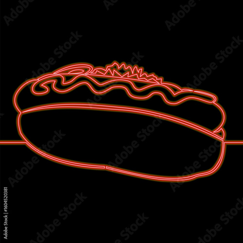 Fresh Hot Dog with Toppings Classic Fast Food and Street Food icon neon glow vector illustration concept