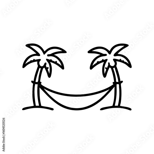Icon of palm trees and hammock on white background  
