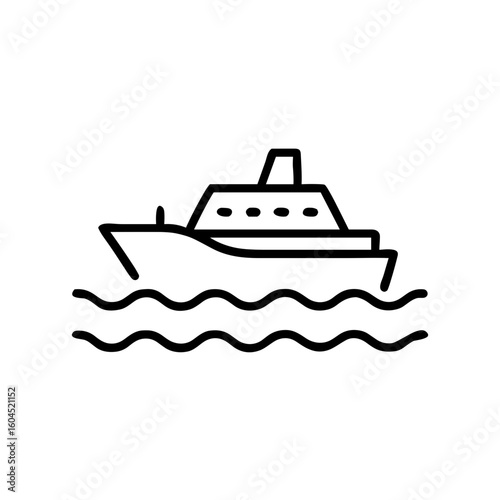 Cruise ship sailing on waves in a minimal line art style  