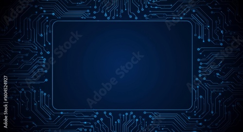 Abstract Circuit Board Design with Empty Blue Frame