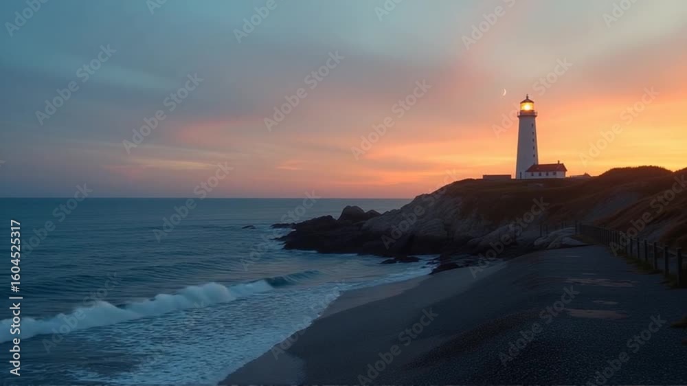 Serene Sunset at a Coastal Lighthouse