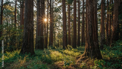 Eucalyptus trees growing densely in a landscaped park