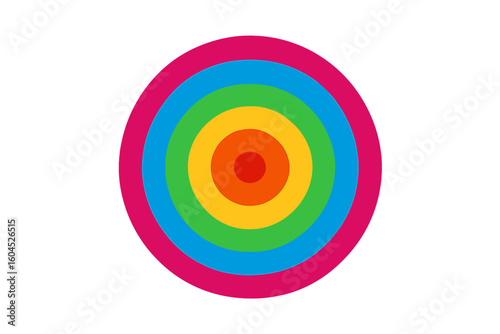 Vibrant concentric rainbow target circles abstract geometric colorful radial rings bullseye pattern isolated on white background vector illustration concept symbol of diversity and focus
