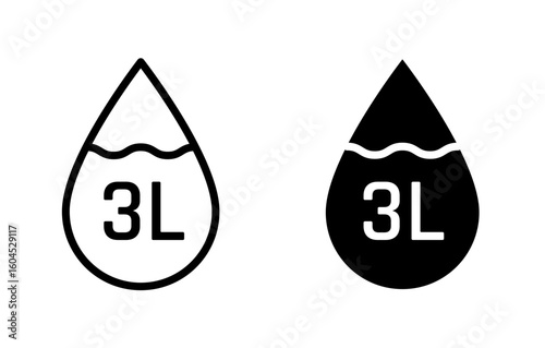 3 Liter icon. Liter fluid volume in liters symbol. Three Liter liquid drop