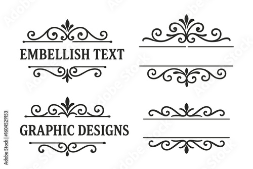 Ornamental flourish and swirl dividers collection, vintage calligraphic line art set for logo branding, wedding invitations, decorative vector accents and text embellishment