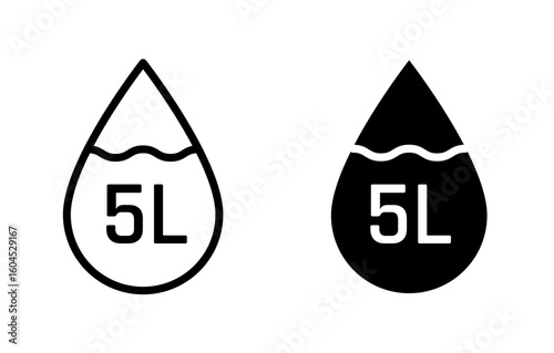 5 Liter icon. Liter fluid volume in liters symbol. Five Liter liquid drop