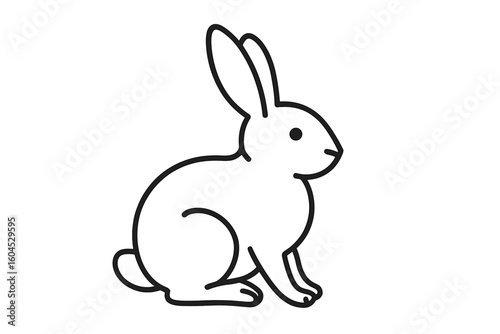 Minimal one line rabbit outline sketch, cute bunny silhouette, pet shop logo element, Easter animal mascot, elegant vector line art illustration isolated on transparent background