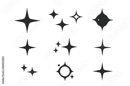 Wallpaper Mural Black starburst sparkle icon collection – twinkle star silhouettes, glitter shine symbols, celestial glow elements, isolated vector clipart on transparent background Torontodigital.ca