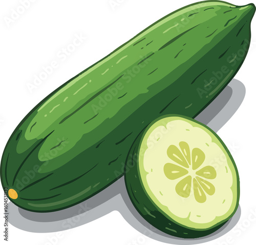 Fresh green cucumbers and melons, sliced and isolated, ideal for healthy vegetarian food and salads