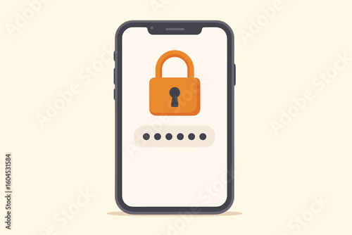 Smartphone password entry vector illustration. Concept of mobile phone security, login screen, user authentication, data protection, privacy, and access control. Padlock icon.