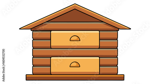 Wooden beehive with two drawers in a simple flat design  
